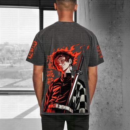 Unisex "Demon Slayer" Anime Style Vintage Washed T-Shirt