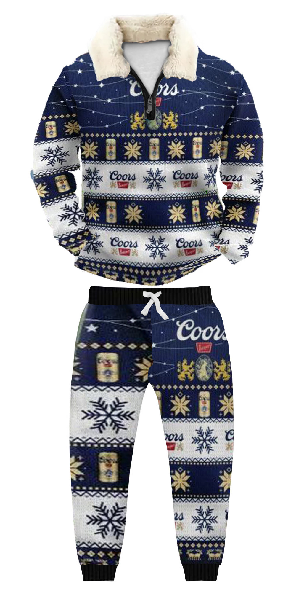 Unisex Christmas 1/4 Zip Stand Fleece Collar Thick Sweatshirt & Sweatpant