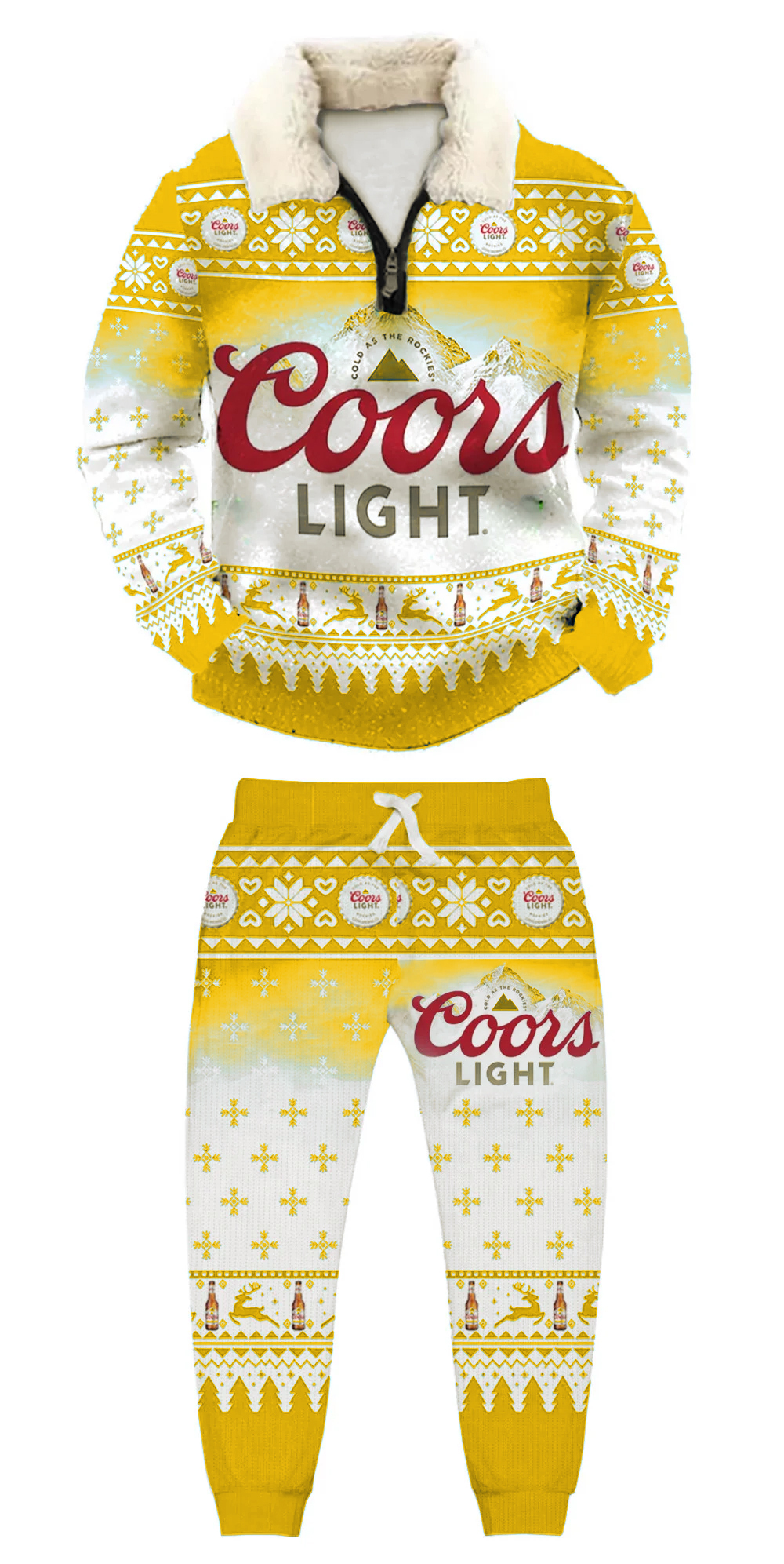 Unisex Christmas 1/4 Zip Stand Fleece Collar Thick Sweatshirt & Sweatpant Set