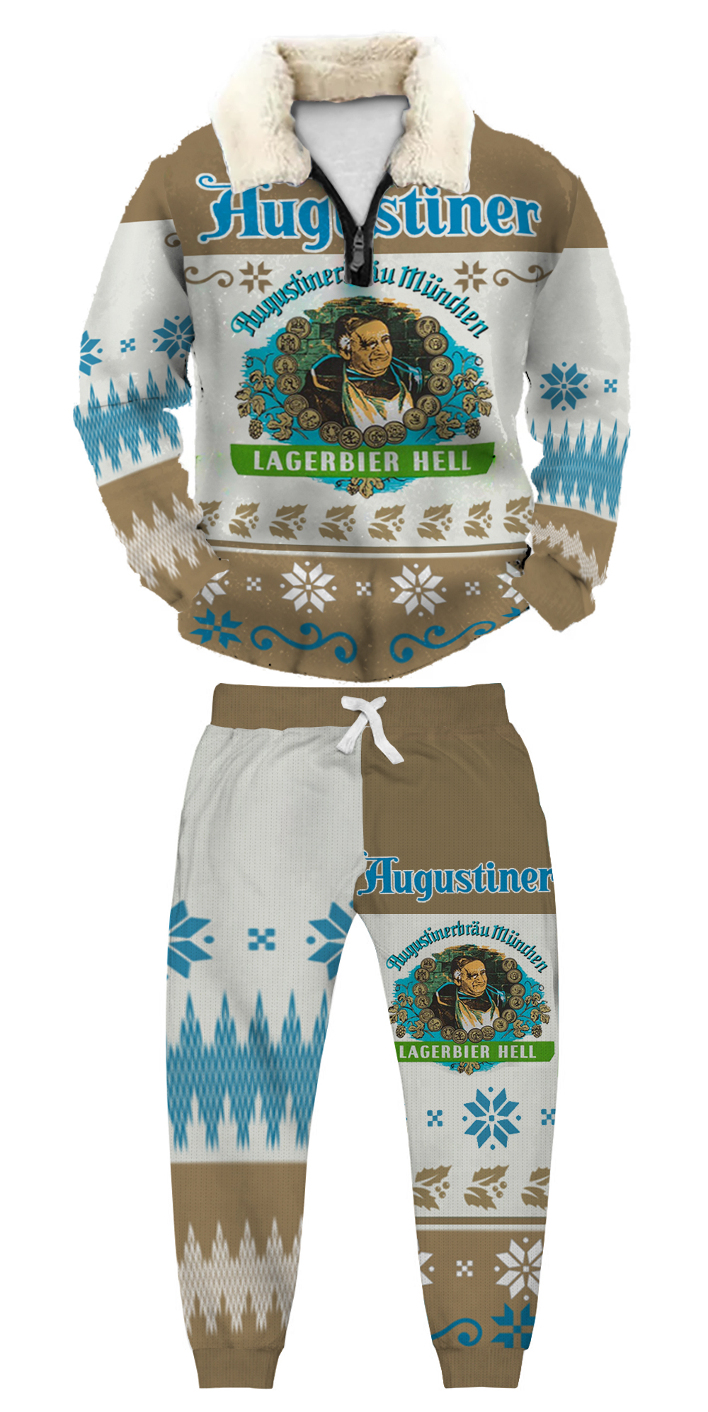 Unisex Christmas 1/4 Zip Stand Fleece Collar Thick Sweatshirt & Sweatpant Set