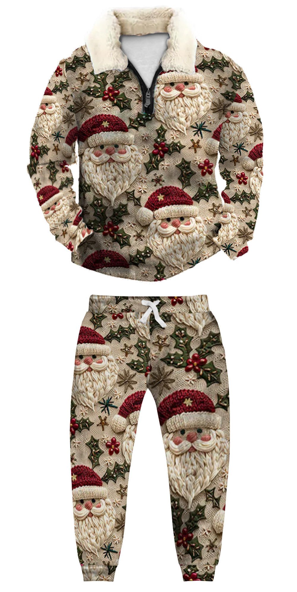 Unisex Christmas 1/4 Zip Stand Fleece Collar Thick Sweatshirt & Sweatpant