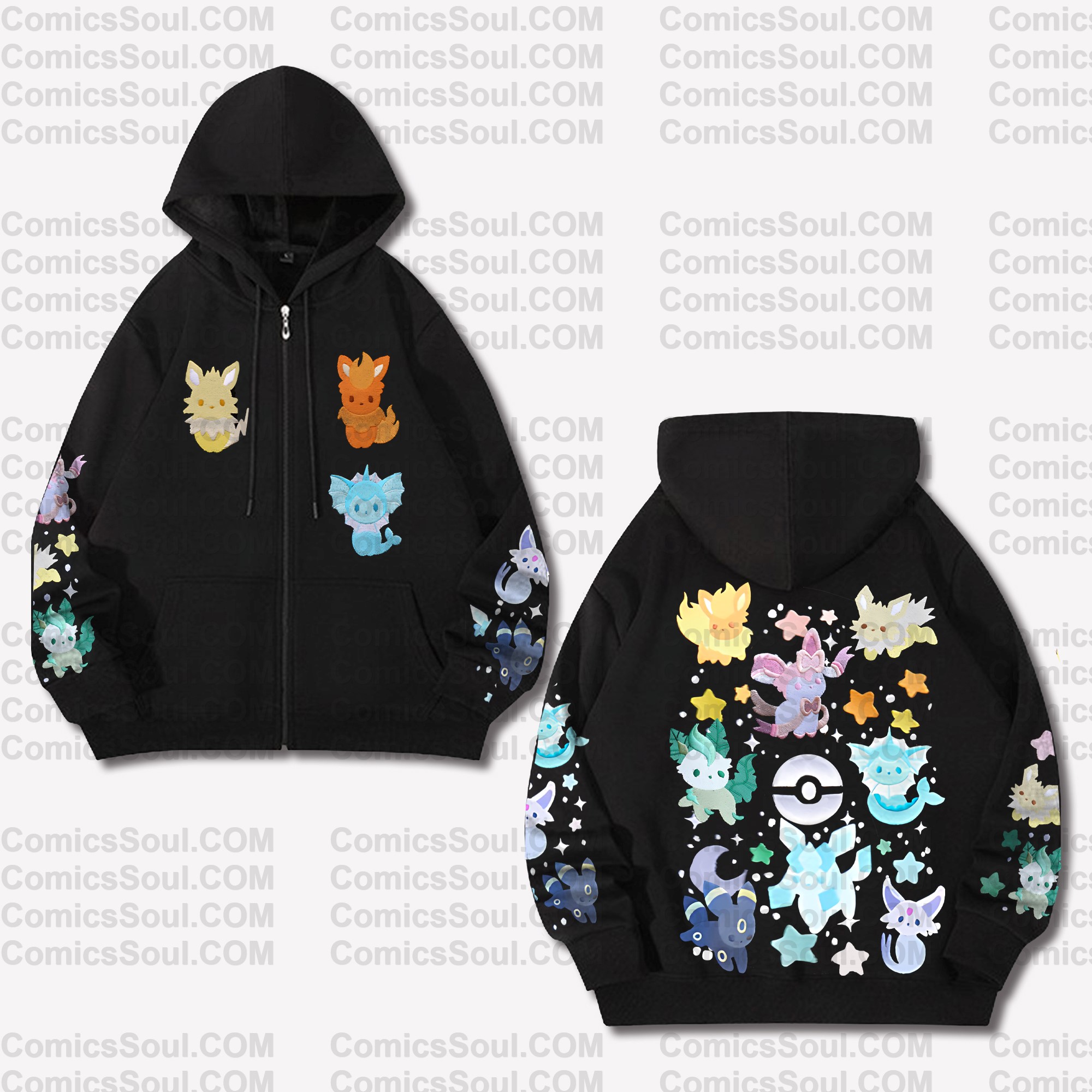 (Pokemon)Unisex Graphic Streetwear Vintage Zipper Cardigan Plush Hoodie