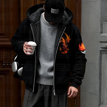 Unisex Graphic Streetwear Vintage Zipper Cardigan Plush Hoodie