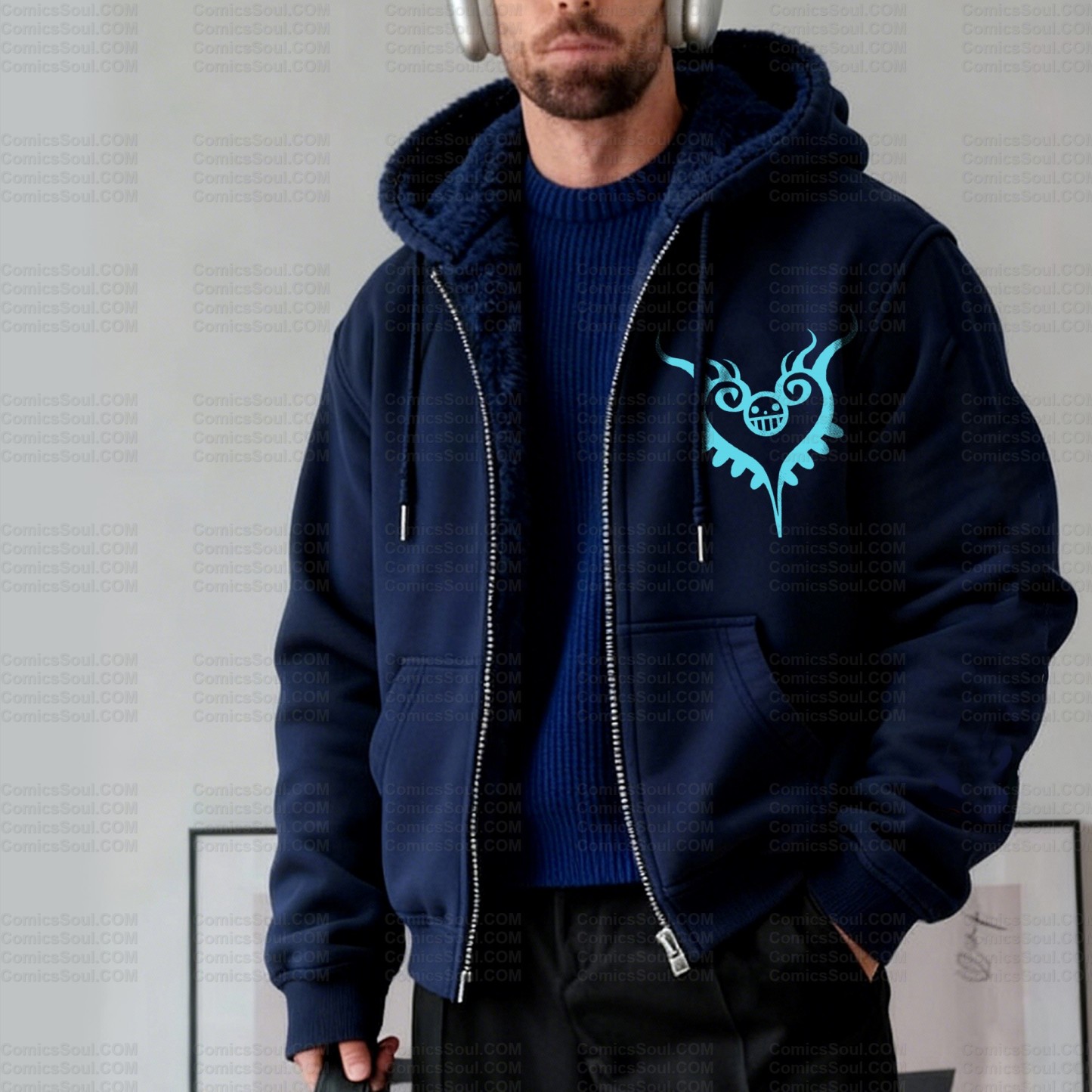 Unisex Graphic Streetwear Vintage Zipper Cardigan Plush Hoodie