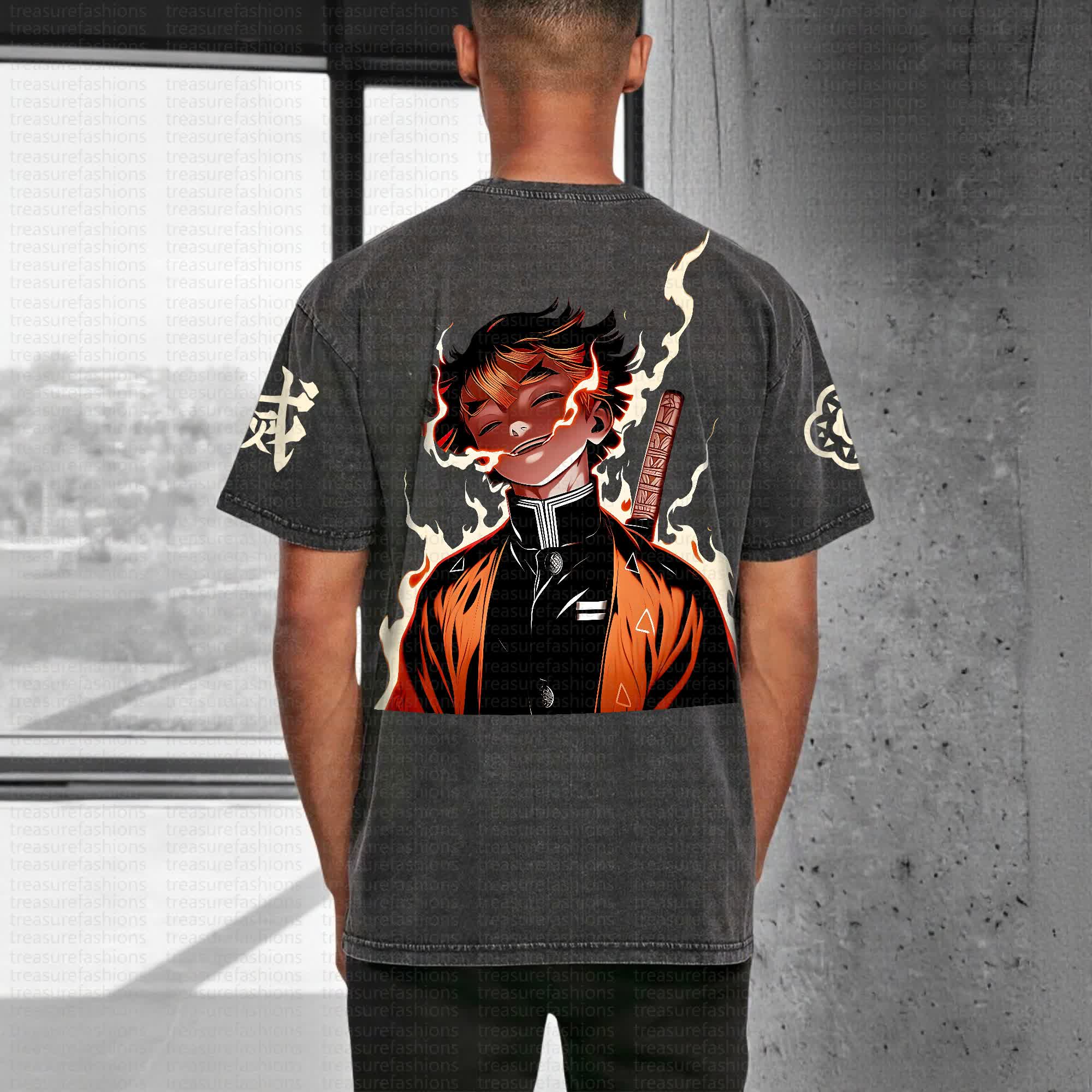 Unisex "Demon Slayer" Anime Style Vintage Washed T-Shirt