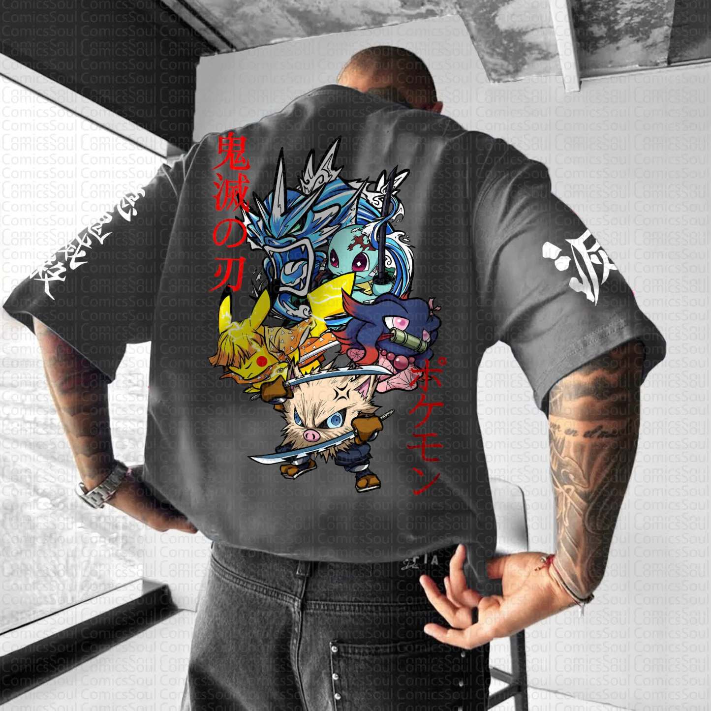 Unisex Anime Inspired Vintage T-Shirt丨Demon Slayer X Pokémon