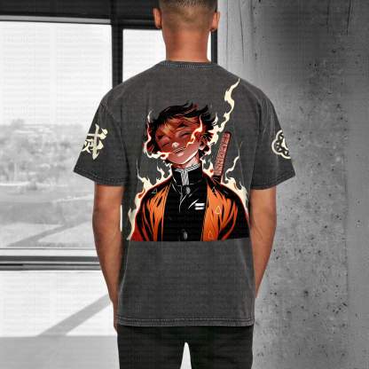 Unisex "Demon Slayer" Anime Style Vintage Washed T-Shirt