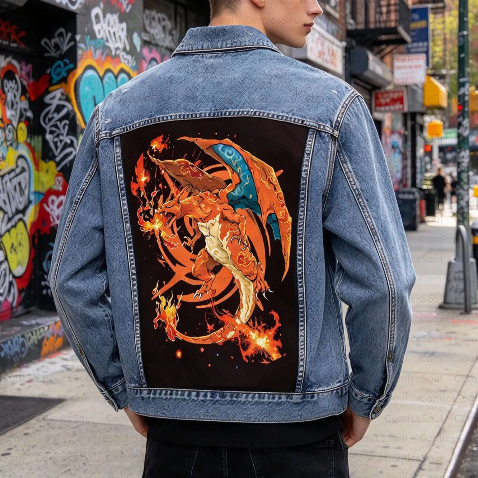 Pokémon Unisex Retro Anime Jacket - Velcro Back with Detachable Replaceable Panel
