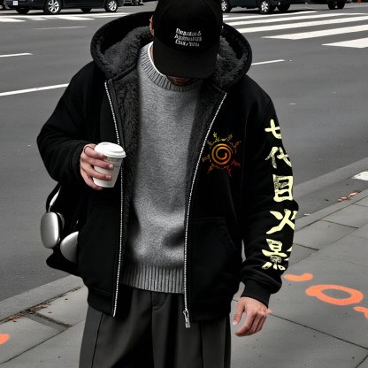 Unisex Graphic Streetwear Vintage Zipper Cardigan Plush Hoodie