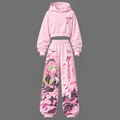 Demon Slayer Cropped Long Sleeve Hoodie & High Waist Jogger Pants Two Piece