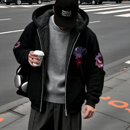 Unisex Graphic Streetwear Vintage Zipper Cardigan Plush Hoodie