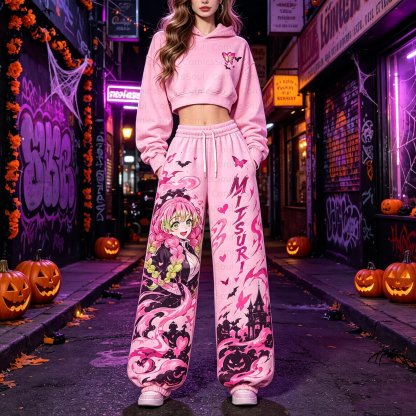 Demon Slayer Cropped Long Sleeve Hoodie & High Waist Jogger Pants Two Piece
