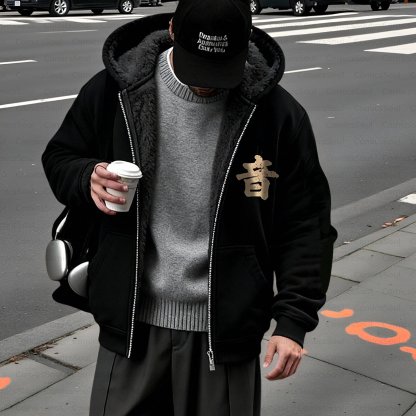 Unisex Graphic Streetwear Vintage Zipper Cardigan Plush Hoodie