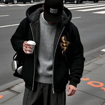 Unisex Graphic Streetwear Vintage Zipper Cardigan Plush Hoodie