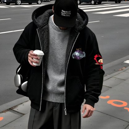 Unisex Graphic Streetwear Vintage Zipper Cardigan Plush Hoodie