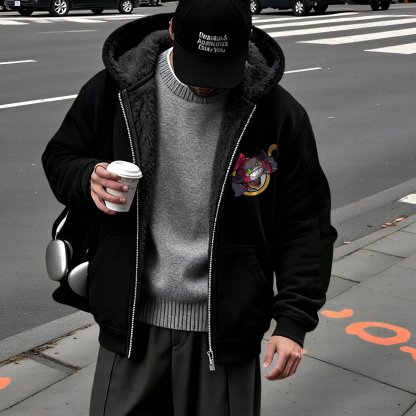 Unisex Graphic Streetwear Vintage Zipper Cardigan Plush Hoodie