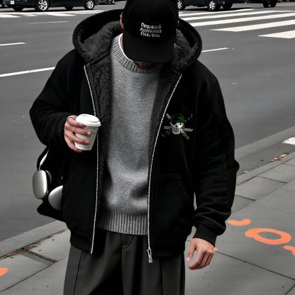 Unisex Graphic Streetwear Vintage Zipper Cardigan Plush Hoodie