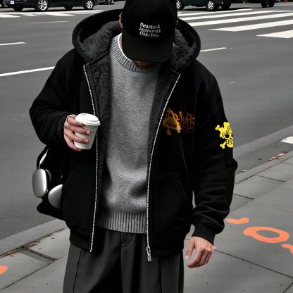 Unisex Graphic Streetwear Vintage Zipper Cardigan Plush Hoodie