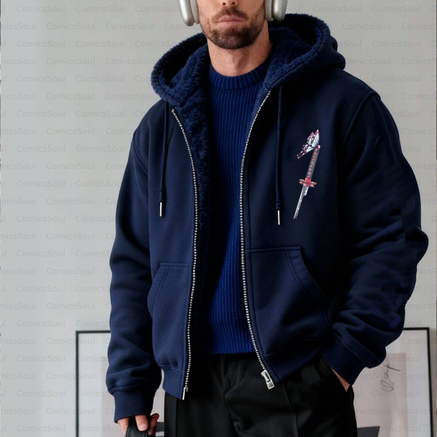 Unisex Graphic Streetwear Vintage Zipper Cardigan Plush Hoodie