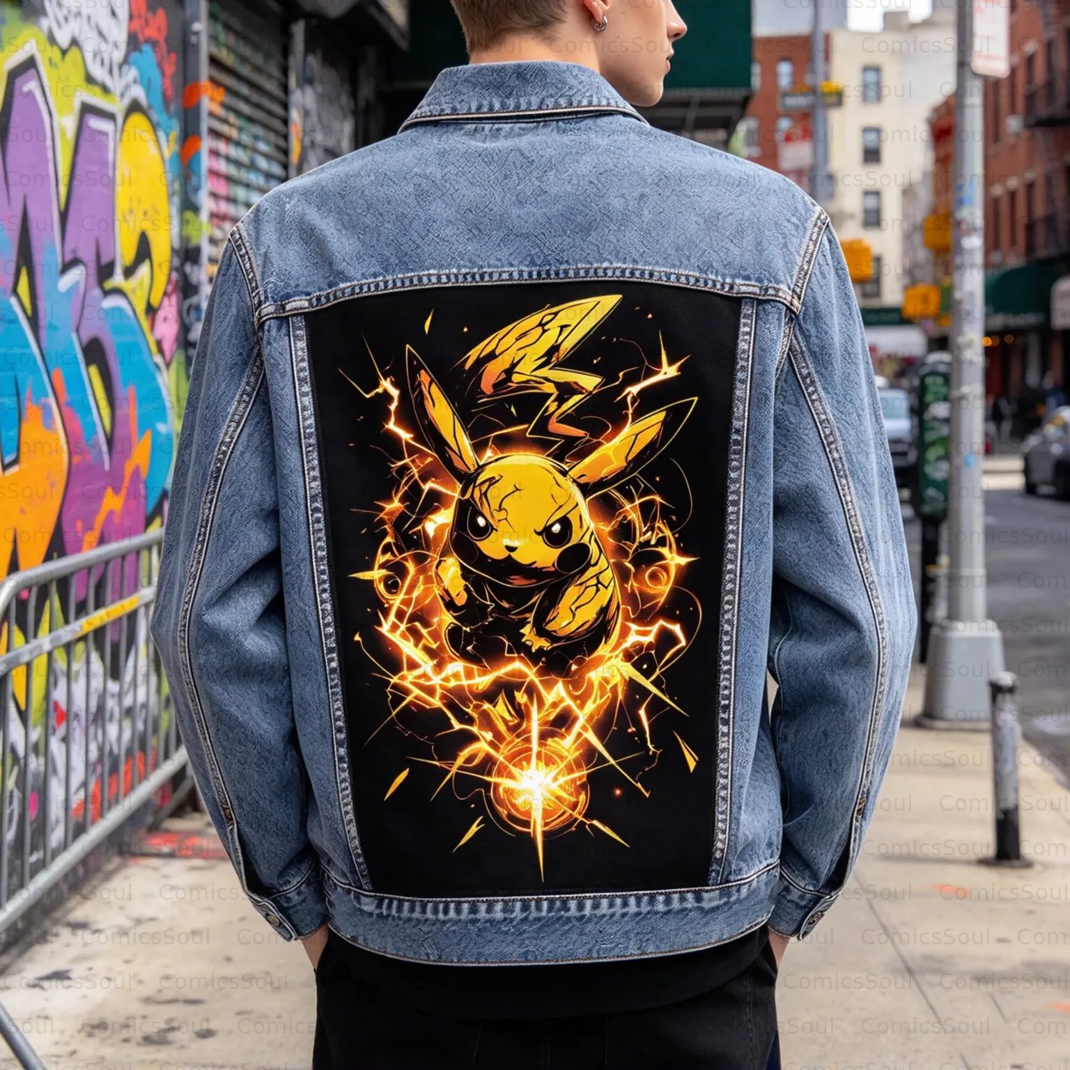 Pokémon Unisex Retro Anime Jacket - Velcro Back with Detachable Replaceable Panel