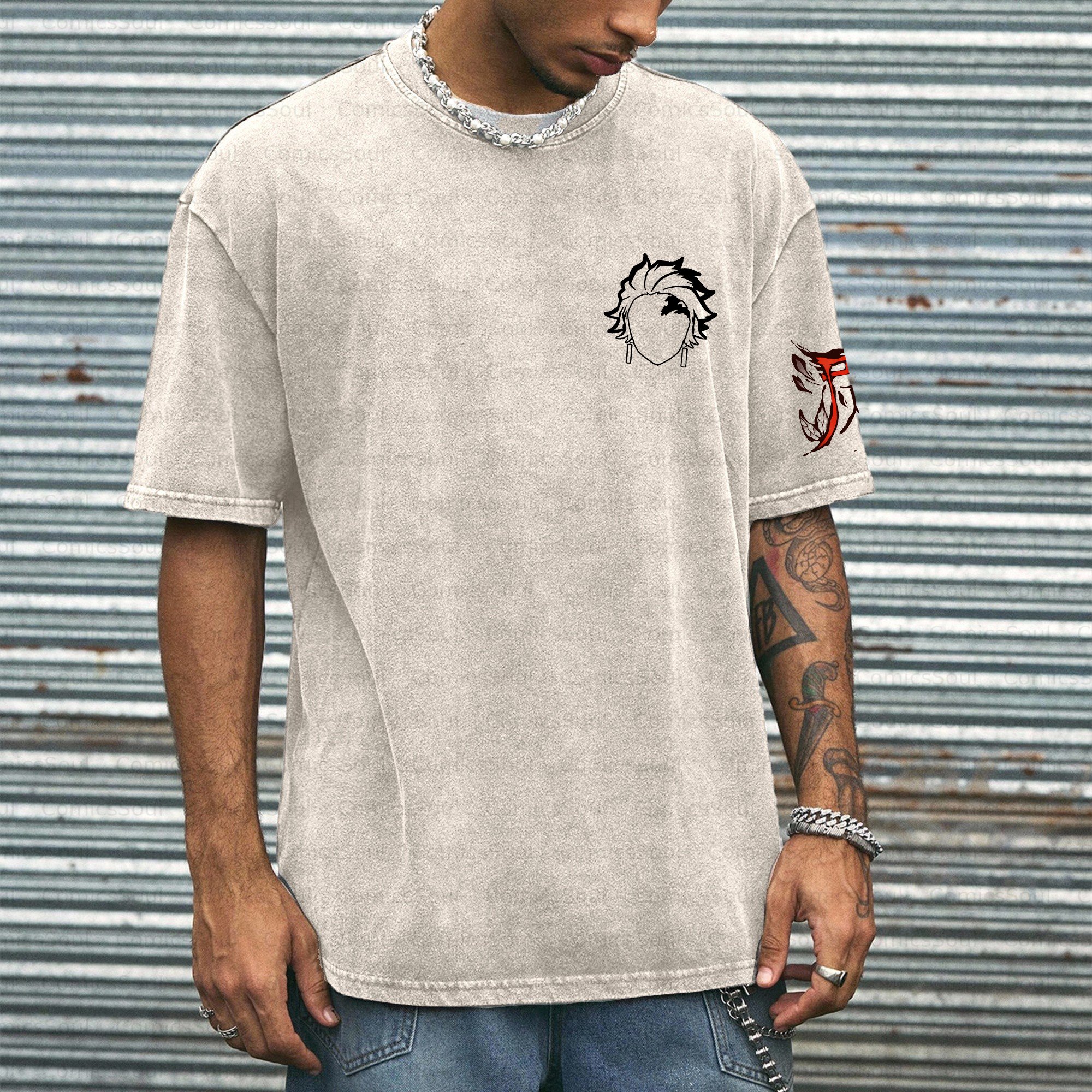 Unisex Anime Inspired Vintage Washed T-shirt