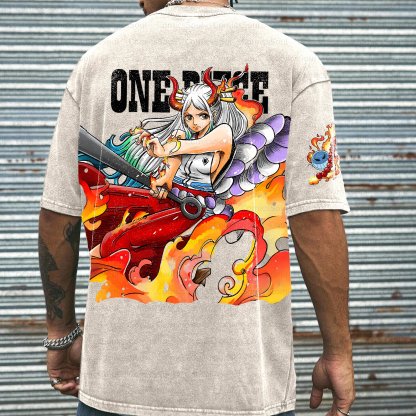 Unisex Anime Inspired Vintage Washed T-shirt