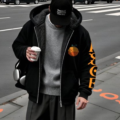 Unisex Graphic Streetwear Vintage Zipper Cardigan Plush Hoodie