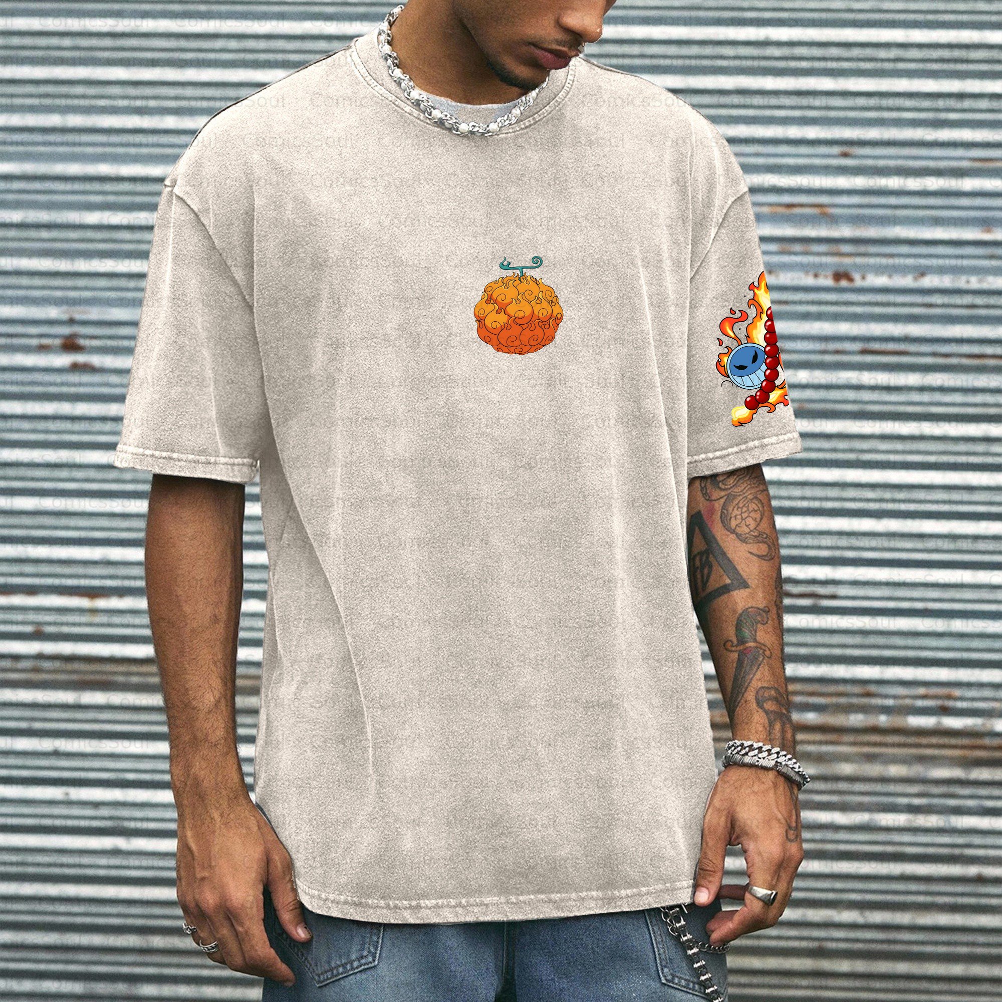 Unisex Anime Inspired Vintage Washed T-shirt