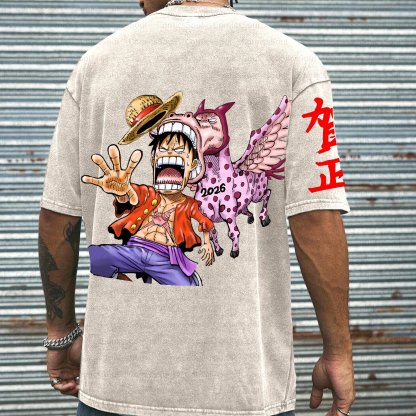 Unisex Anime Inspired Vintage Washed T-shirt