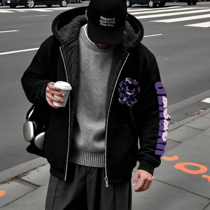 Unisex Graphic Streetwear Vintage Zipper Cardigan Plush Hoodie