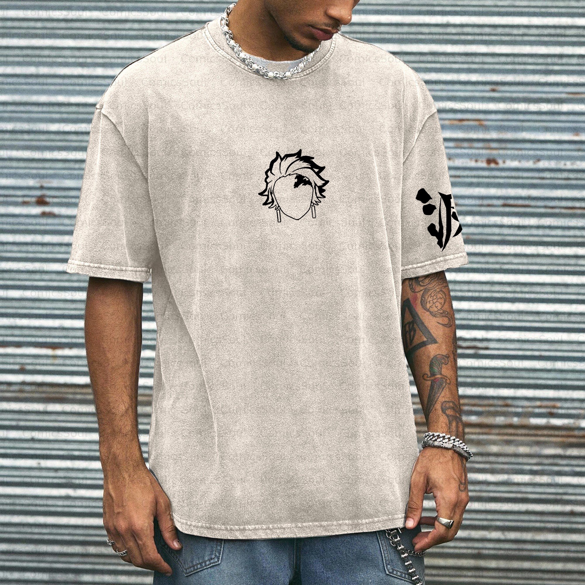Unisex Anime Inspired Vintage Washed T-shirt