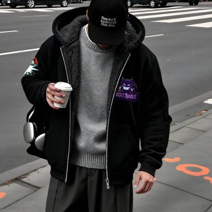 Unisex Graphic Streetwear Vintage Zipper Cardigan Plush Hoodie