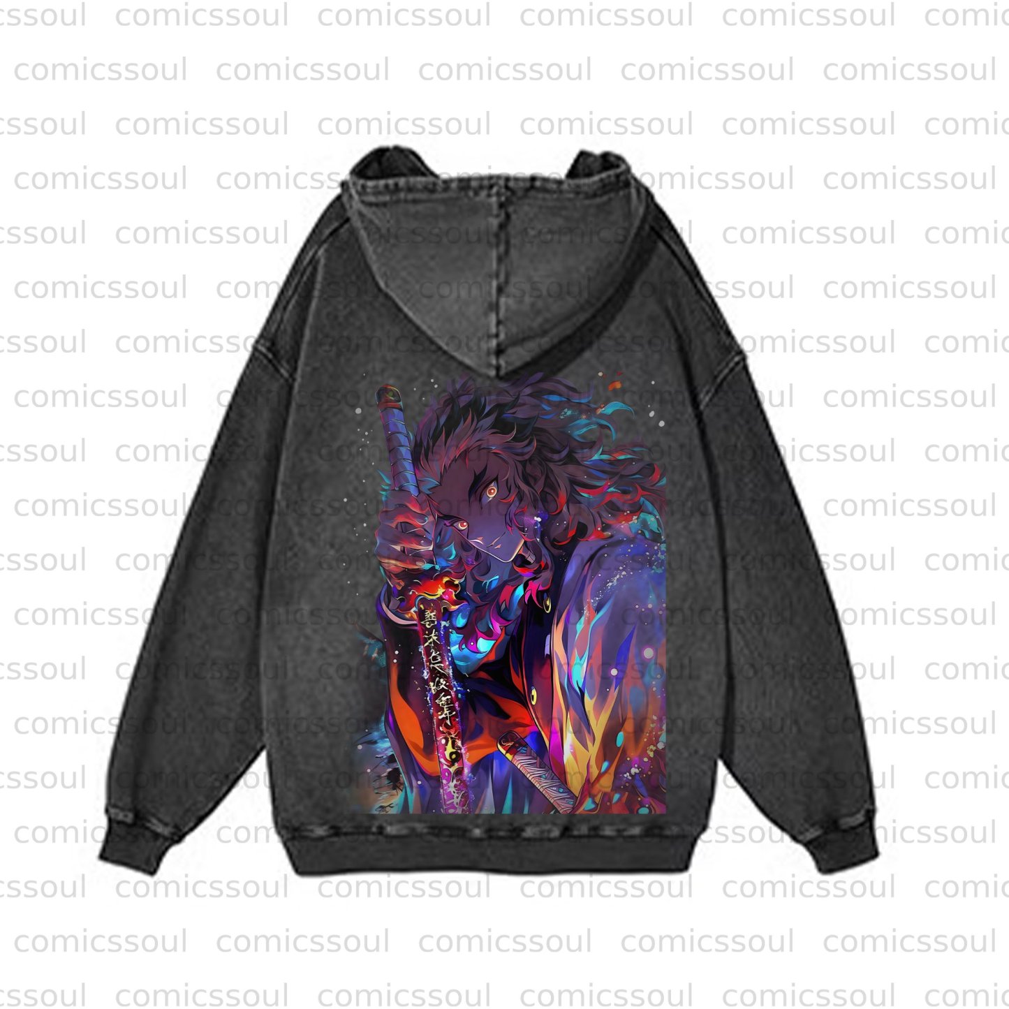 Unisex Anime Graphic Streetwear Vintage Plush Washed Hoodie