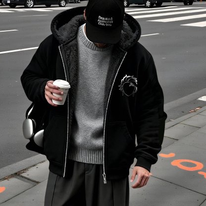 Unisex Graphic Streetwear Vintage Zipper Cardigan Plush Hoodie