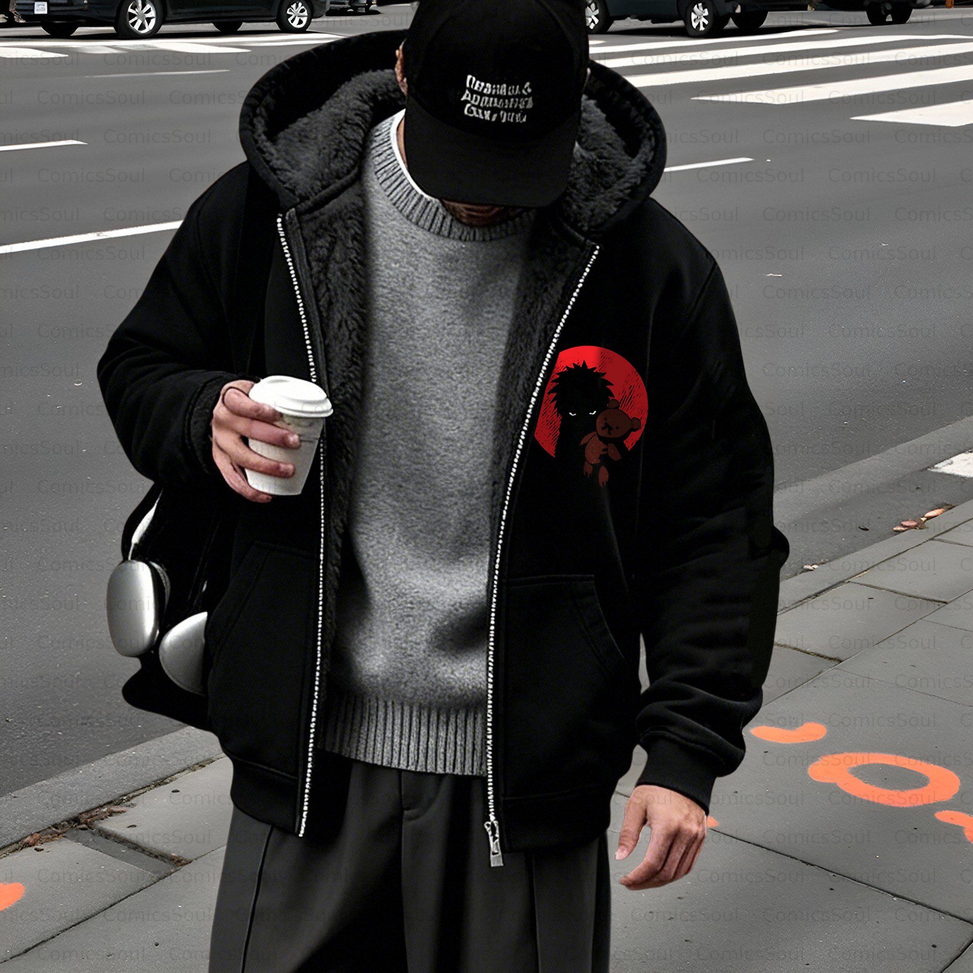 Unisex Graphic Streetwear Vintage Zipper Cardigan Plush Hoodie