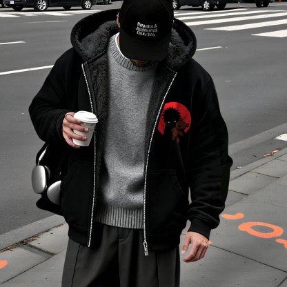 Unisex Graphic Streetwear Vintage Zipper Cardigan Plush Hoodie