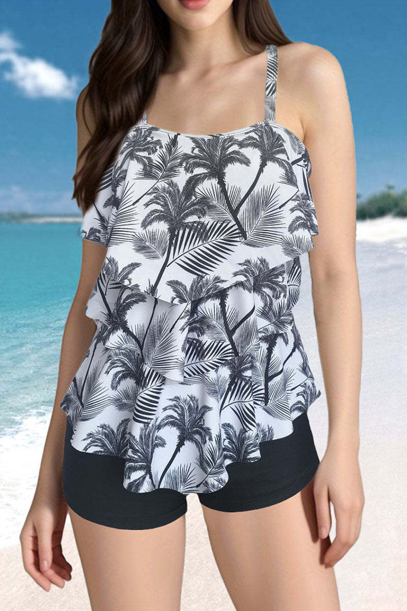 Gradient Pretty Irregular Tiered Ruffles Tankini