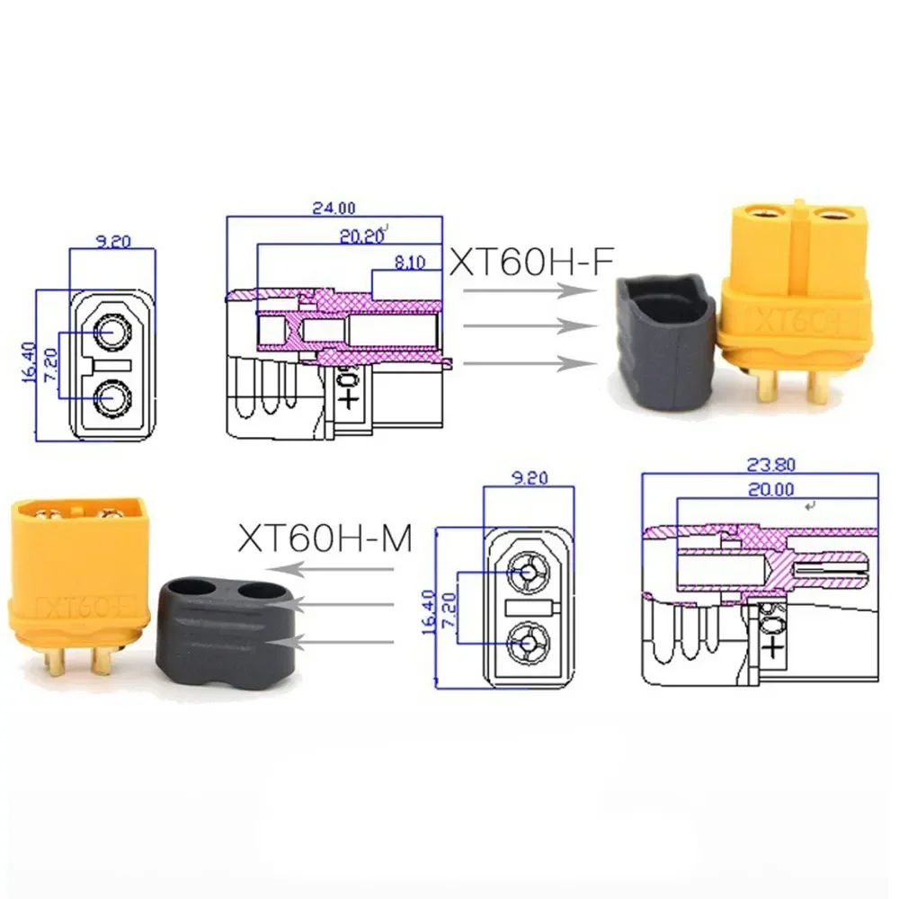 Amass XT60H Male/Female Power Connectors (with Protective Housings)