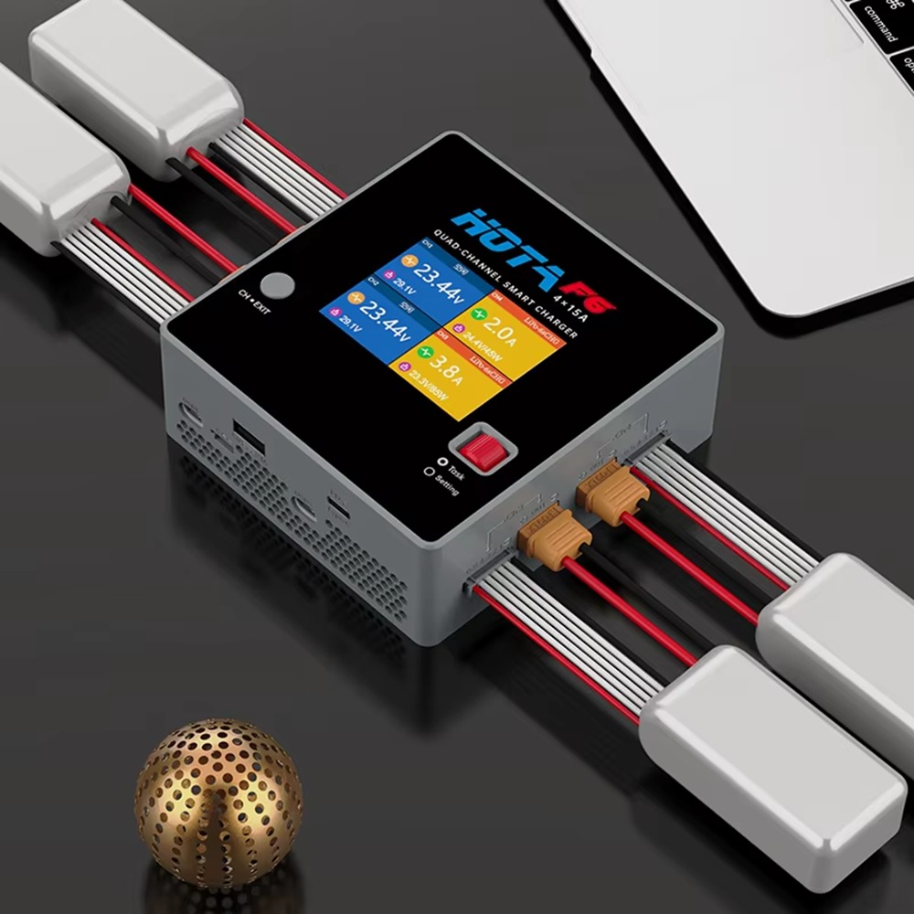 HOTA F6 QUAD-CHANNEL SMART Charger DC1000W 4*15A for Lipo LiIon NiMH Lipo Battery Balance Charger Discharger with USB 45W Type-C-HPXGRC