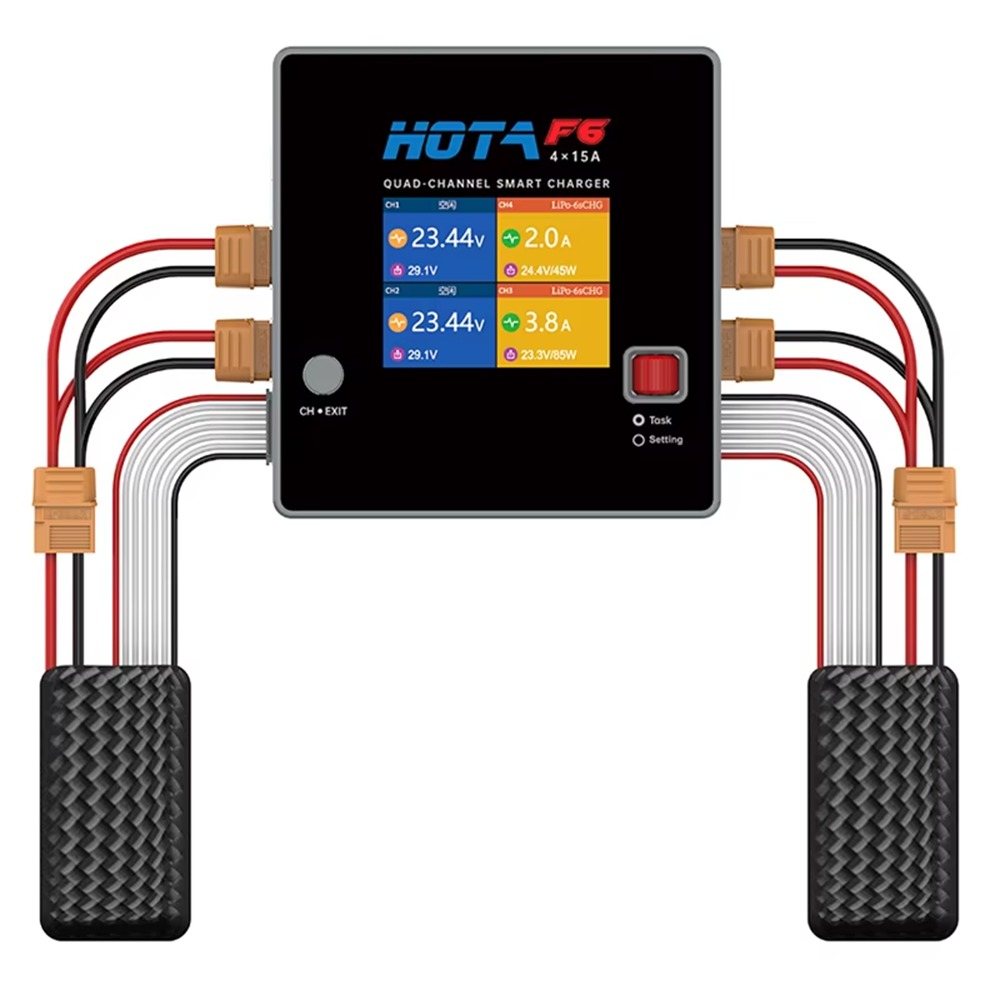 HOTA F6 QUAD-CHANNEL SMART Charger DC1000W 4*15A for Lipo LiIon NiMH Lipo Battery Balance Charger Discharger with USB 45W Type-C-HPXGRC