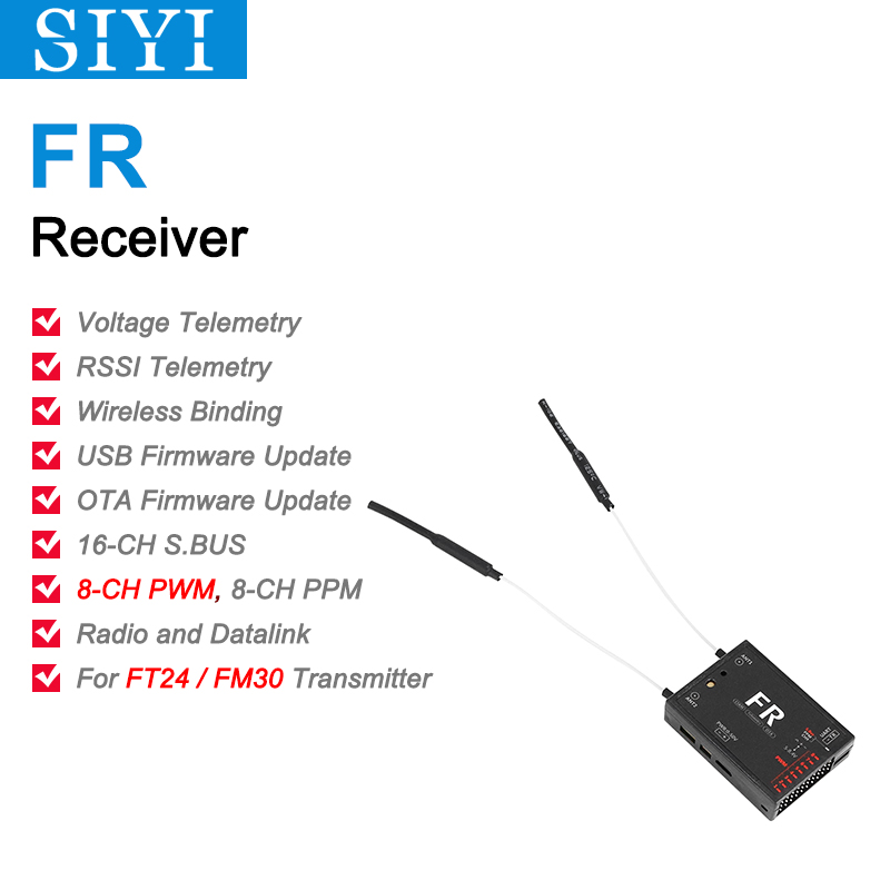 SIYI FR Receiver and FR Mini Receiver 2.4G with Long Range Telemetry S.Bus PWM Control for FT24 Transmitter FM30 Radio Module-HPXGRC
