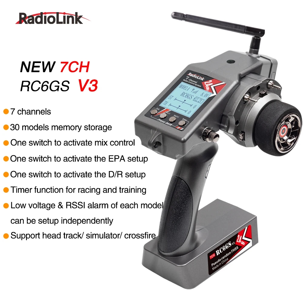 Radiolink RC6GS V3 2.4G 7 Channel Radio Transmitter with R7FG Receiver Gyro Telemetry Included Remote Controller for RC Car Boat-HPXGRC