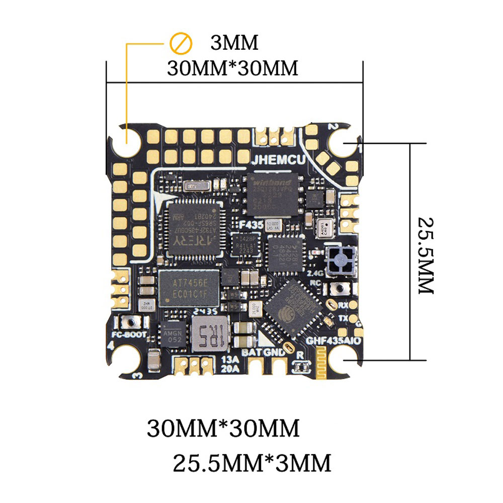 JHEMCU GHF435AIO 20A Flight Controller 2-4S with OSD Baro Blackbox 16MB GPS Built-in ELRS 2.4G CRSF