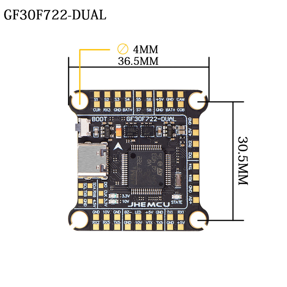 JHEMCU F7 Stack F722 Dual Flight Controller with RuiBet 60A ESC 3-6S 30.5*30.5mm 