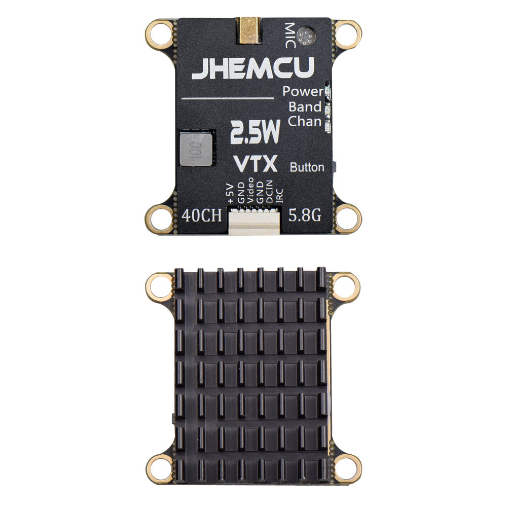 JHEMCU 2.5W VTX 5.8G 40CH Adjustable FPV Transmitter Built-in Microphone Heat Sink 2-6S 30X30mm 