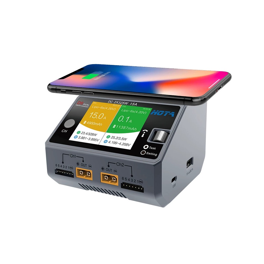 HOTA D6 Dual Smart Charger DC650W 15A Maximum current 1600mA Built-in Micro USB for 1-6S Lipo LiHV/NiZn/Nicd/NiMH Battery-HPXGRC