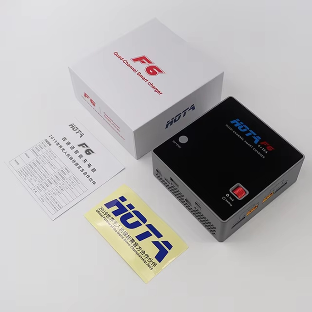 HOTA F6 QUAD-CHANNEL SMART Charger DC1000W 4*15A for Lipo LiIon NiMH Lipo Battery Balance Charger Discharger with USB 45W Type-C-HPXGRC