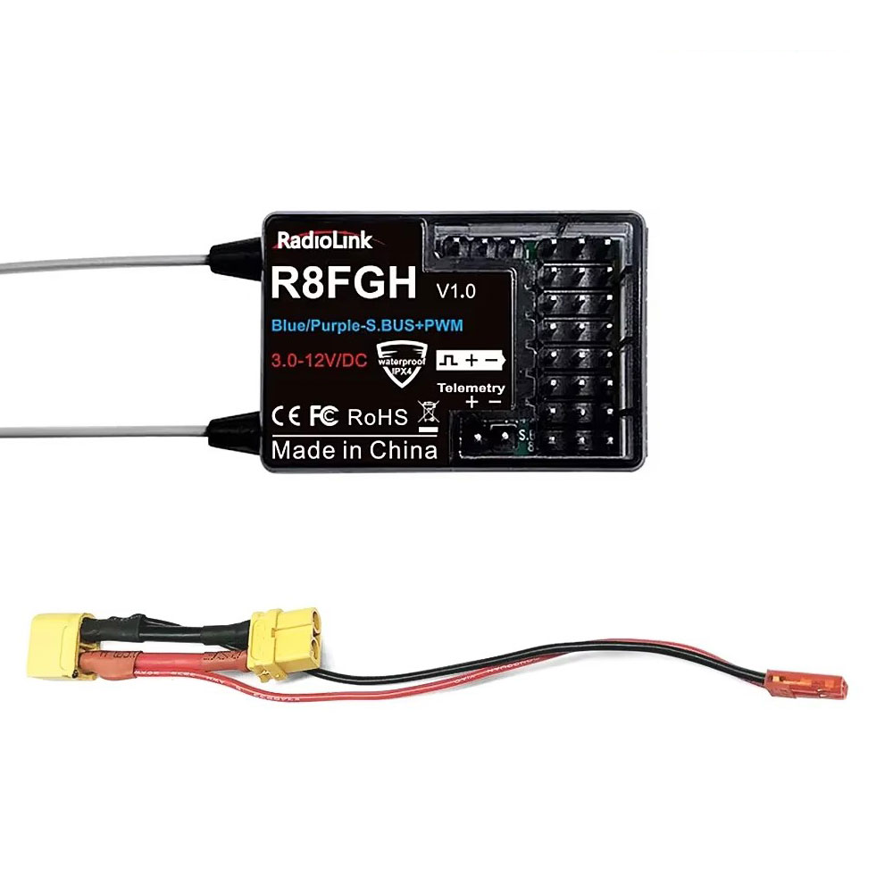 Radiolink R8FGH Gyro Receiver 2.4G 8 Channels Telemetry Vehicle Voltage Up to 14S 58.8V for RC Car Boat Mower Machine Robot-HPXGRC