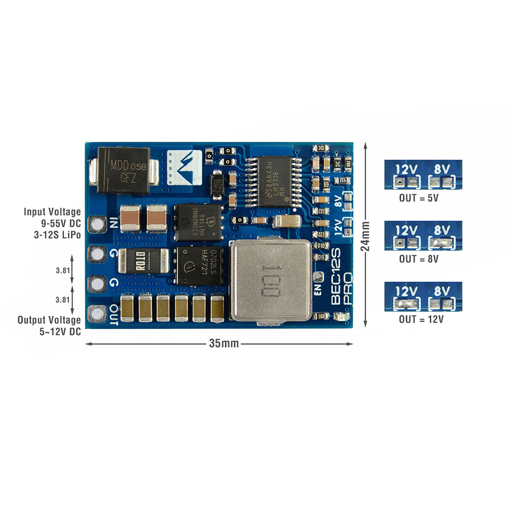 MATEKSYS BEC12S-PRO 9-55V to 5V/8V/12V-5A