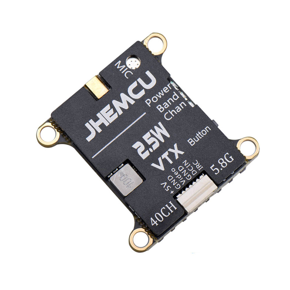 JHEMCU 2.5W VTX 5.8G 40CH Adjustable FPV Transmitter Built-in Microphone Heat Sink 2-6S 30X30mm 